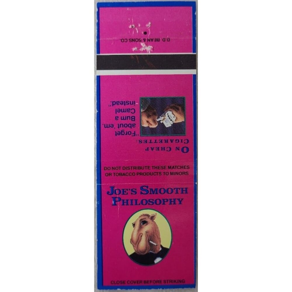 Vintage Matchbook Cover Camel Joe’s Smooth Philosophy On Cheap Cigarettes 1991